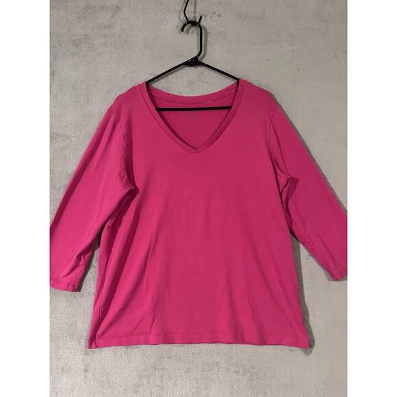 Chicos True Color Solid Top Dark Pink Womens Sz 3 US XL V-neck 3/4 Sleeve Tee - Picture 1 of 7